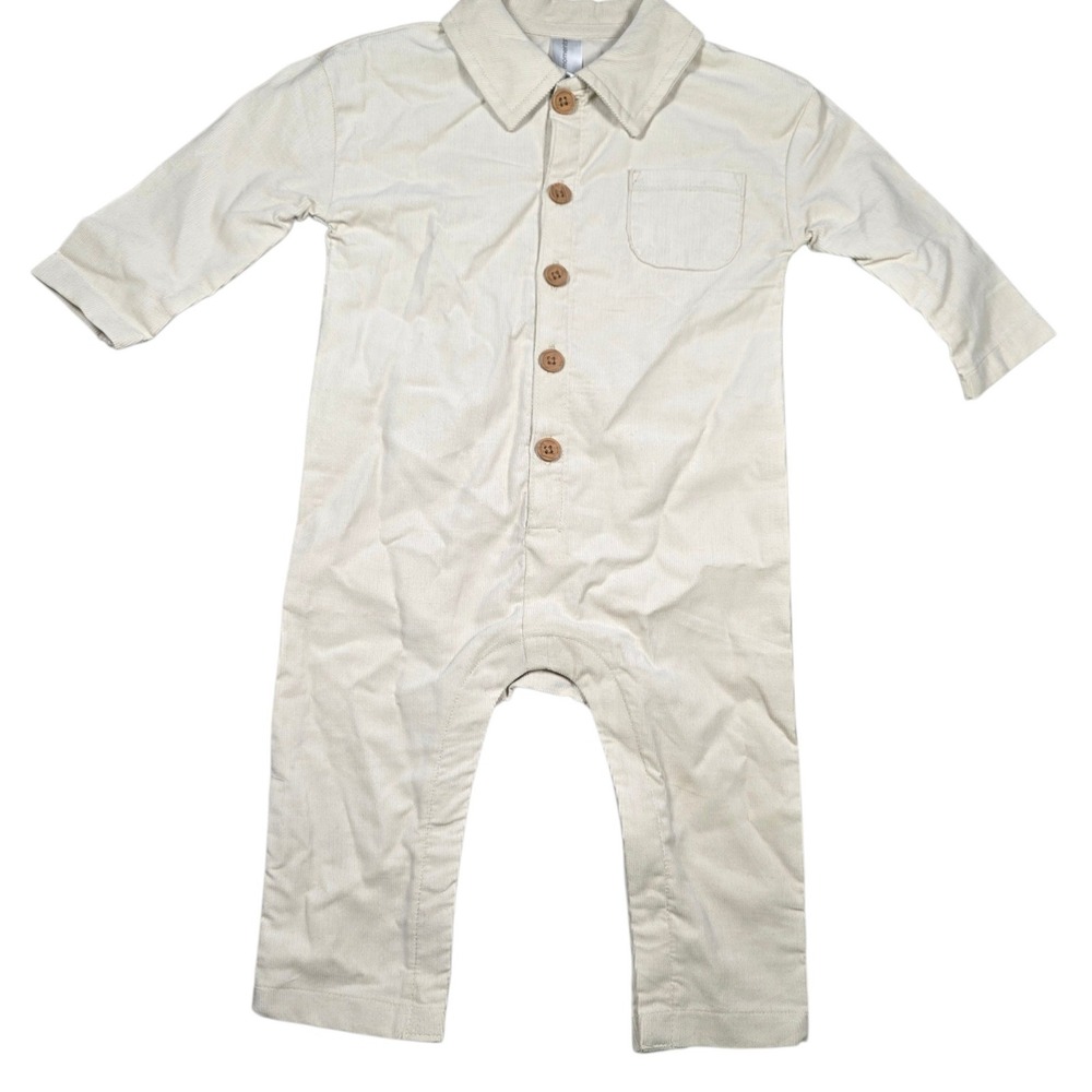 Modern Moments by Gerber Baby Tan Corduroy Romper Long Sleeve Button Front 12M
